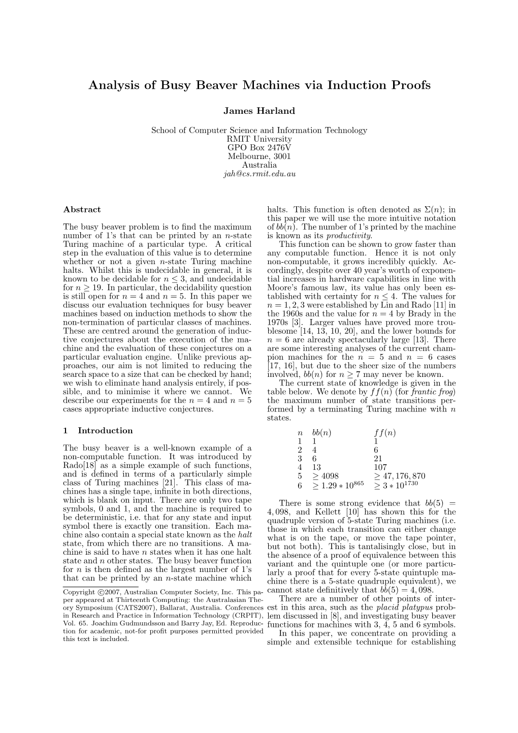 Analysis of Busy Beaver Machines Via Induction Proofs