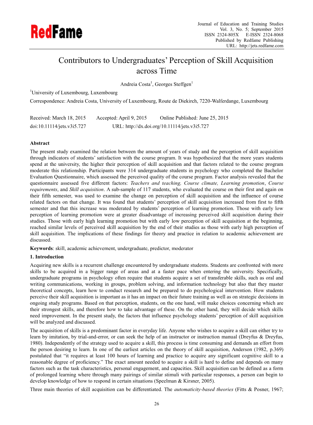 Contributors to Undergraduates' Perception of Skill Acquisition