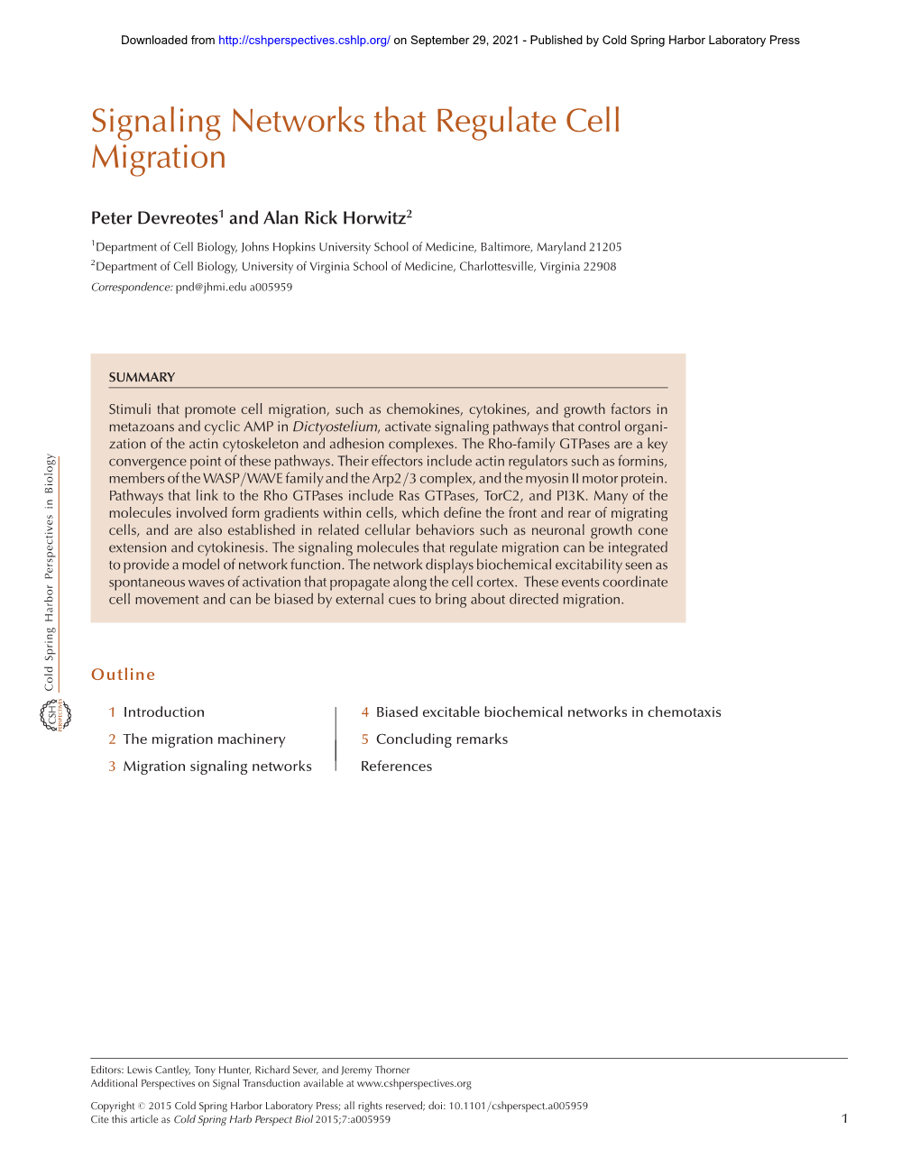 Signaling Networks That Regulate Cell Migration