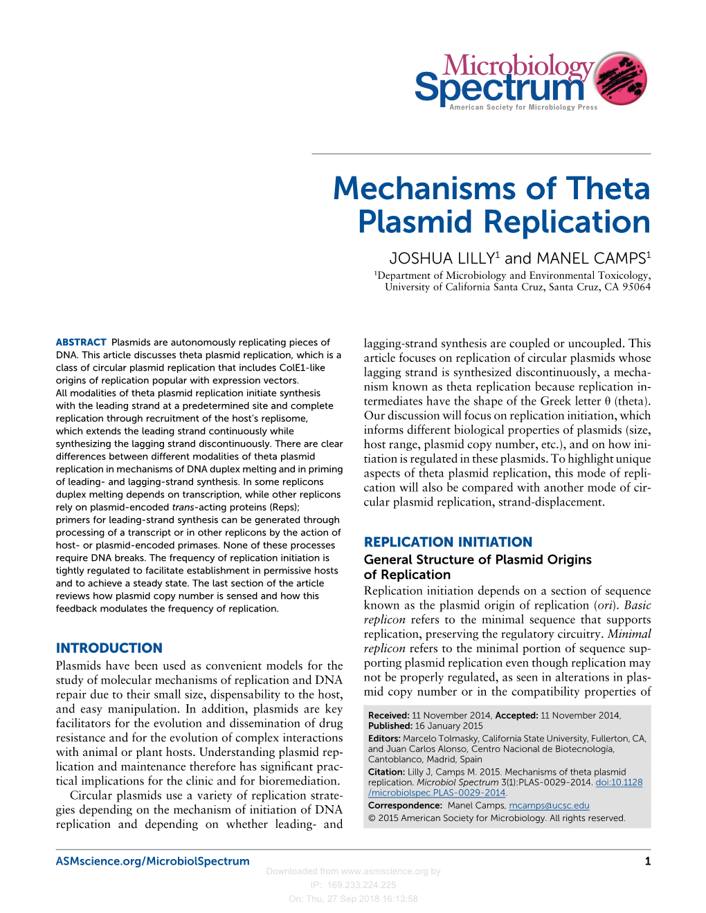 Mechanisms of Theta Plasmid Replication