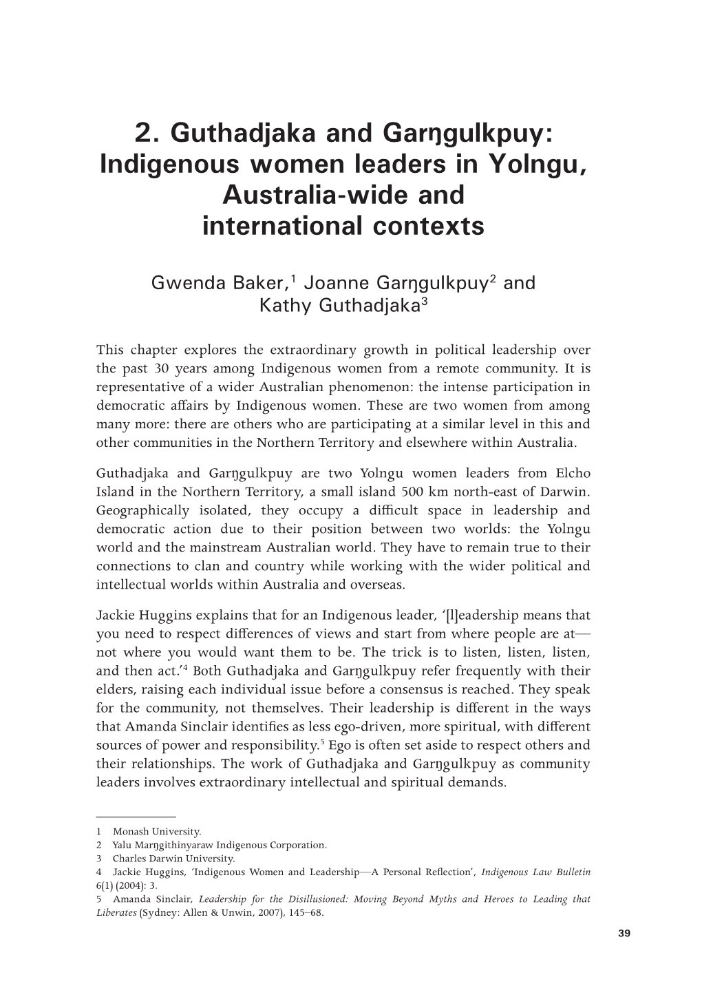 Indigenous Women Leaders in Yolngu, Australia-Wide and International Contexts