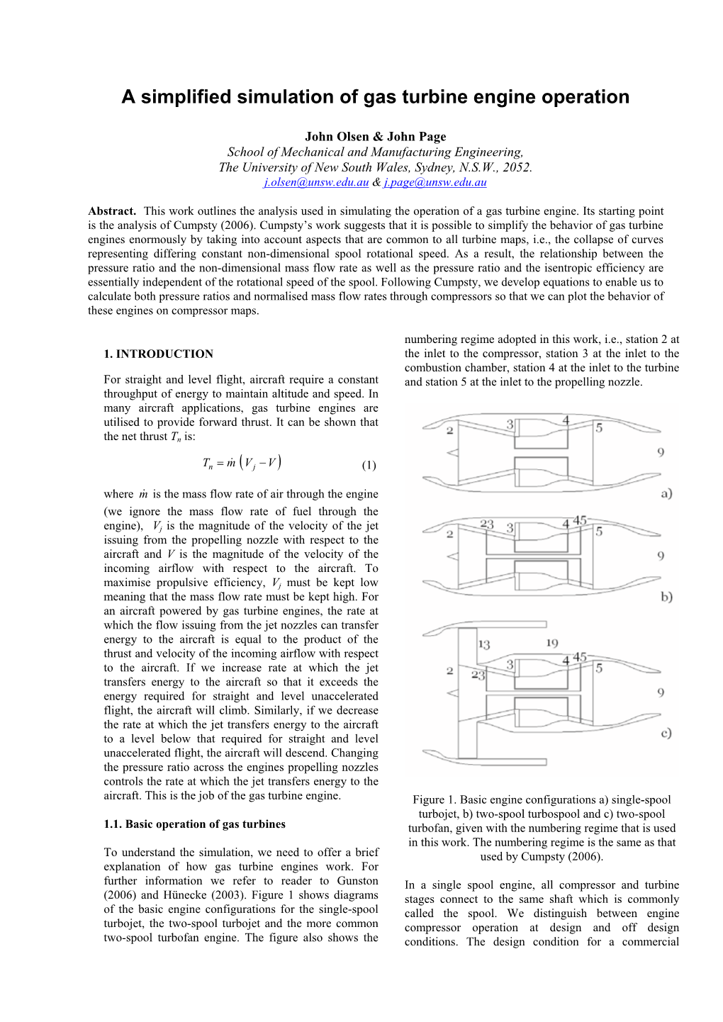 A Simplified Simulation of Gas Turbine Engine Operation