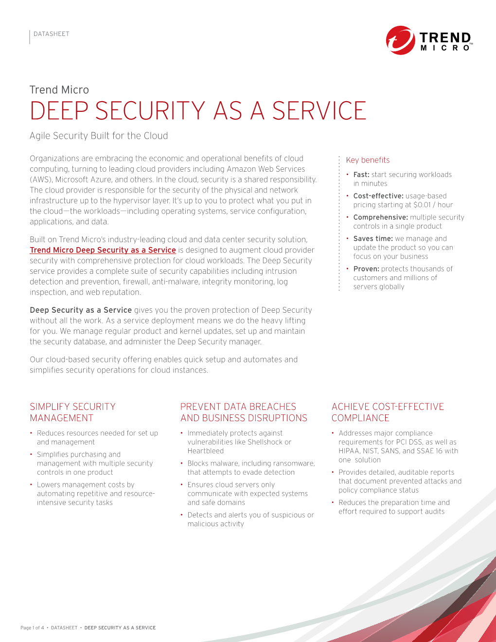 DEEP SECURITY AS a SERVICE Agile Security Built for the Cloud