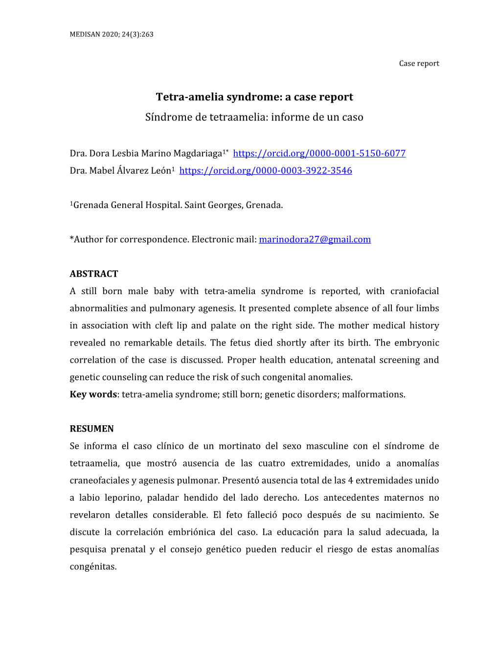 Tetra-Amelia Syndrome: a Case Report Síndrome De Tetraamelia: Informe De Un Caso