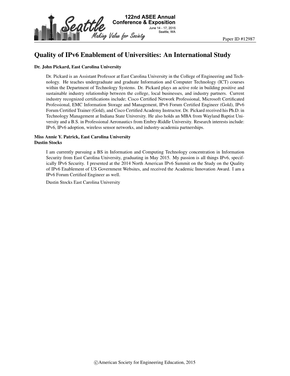 Quality of Ipv6 Enablement of Universities: an International Study