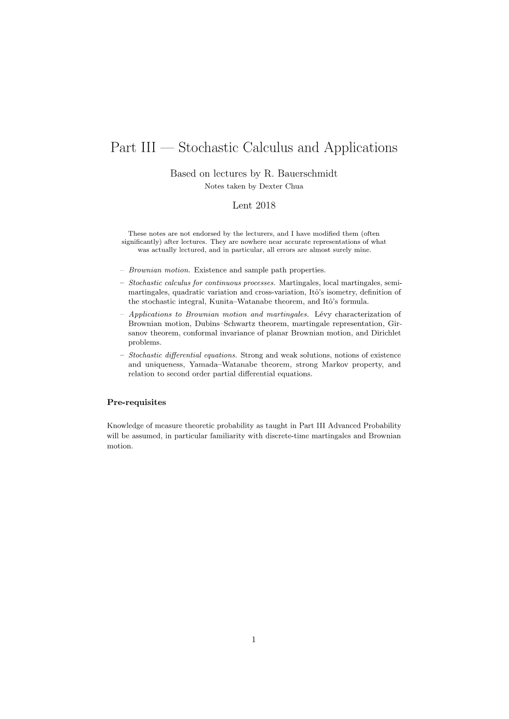 Part III — Stochastic Calculus and Applications