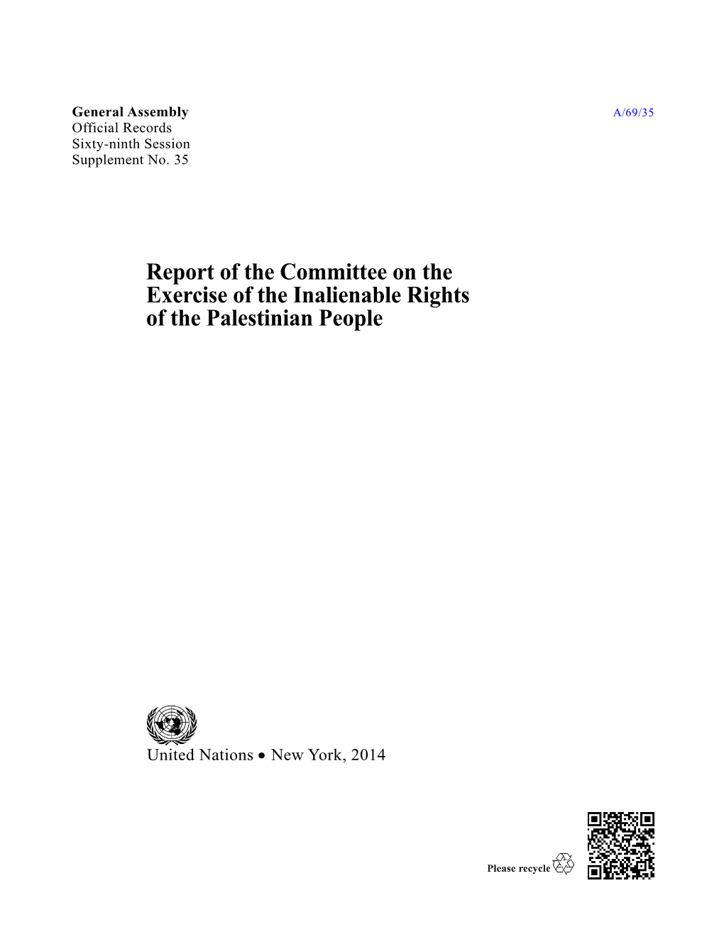 Report of the Committee on the Exercise of the Inalienable Rights of the Palestinian People