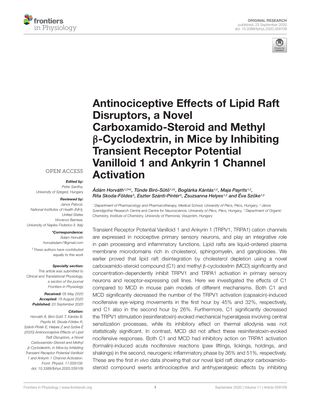 Antinociceptive Effects of Lipid Raft Disruptors, a Novel Carboxamido