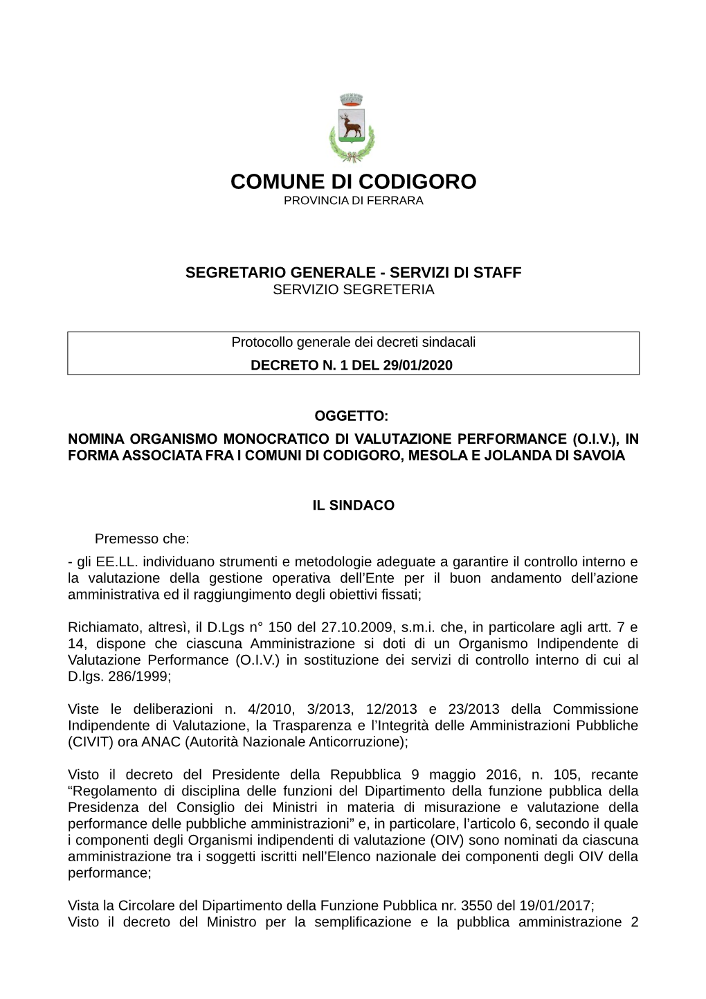 Comune Di Codigoro Provincia Di Ferrara