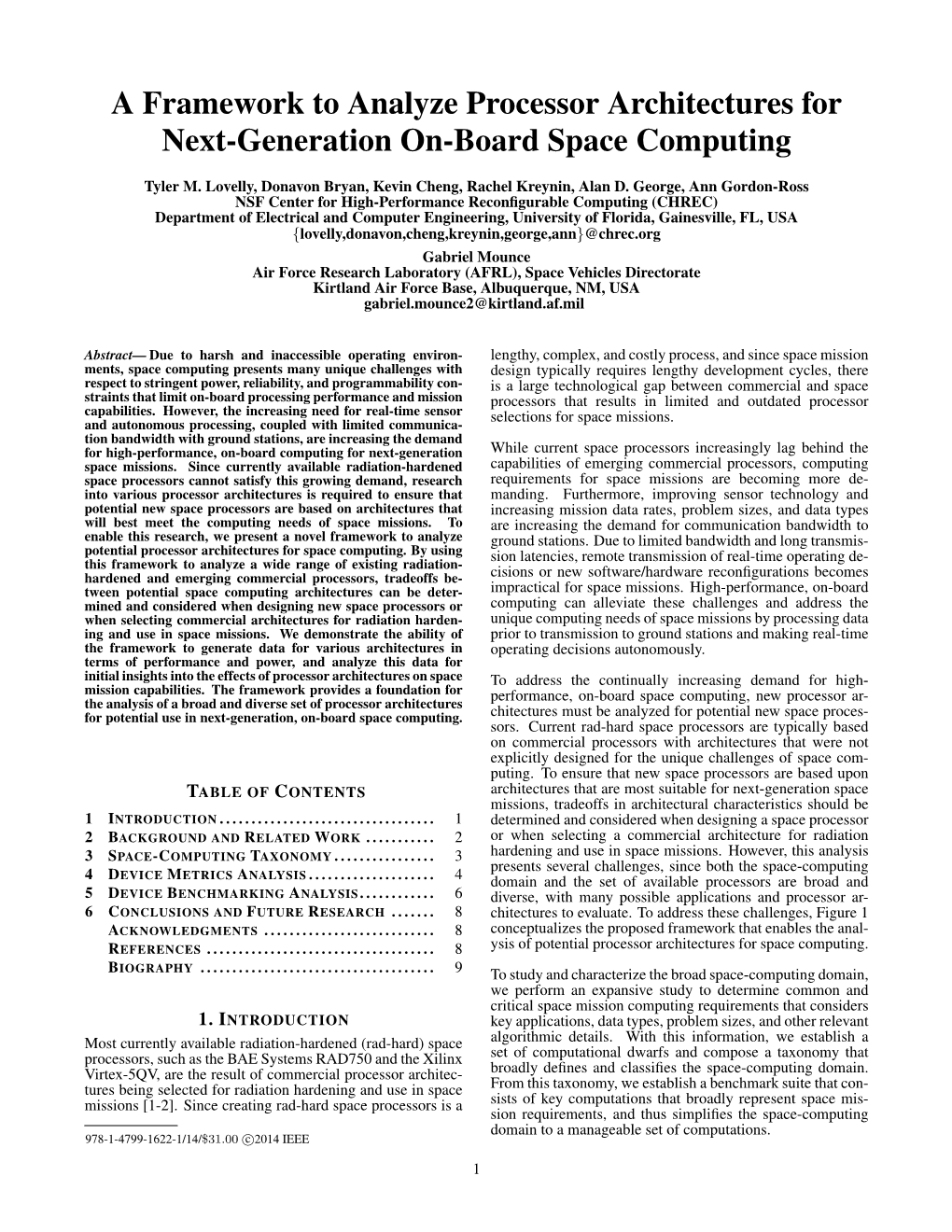 A Framework to Analyze Processor Architectures for Next-Generation On-Board Space Computing