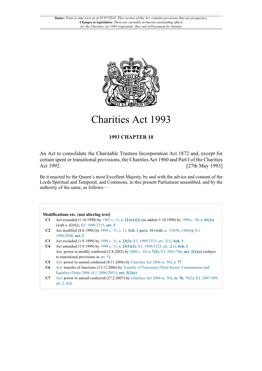 Charities Act 1993 (Repealed)