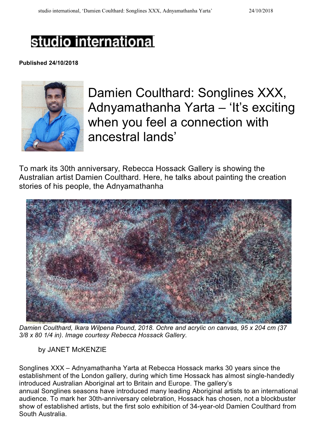 Damien Coulthard: Songlines XXX, Adnyamathanha Yarta’ 24/10/2018