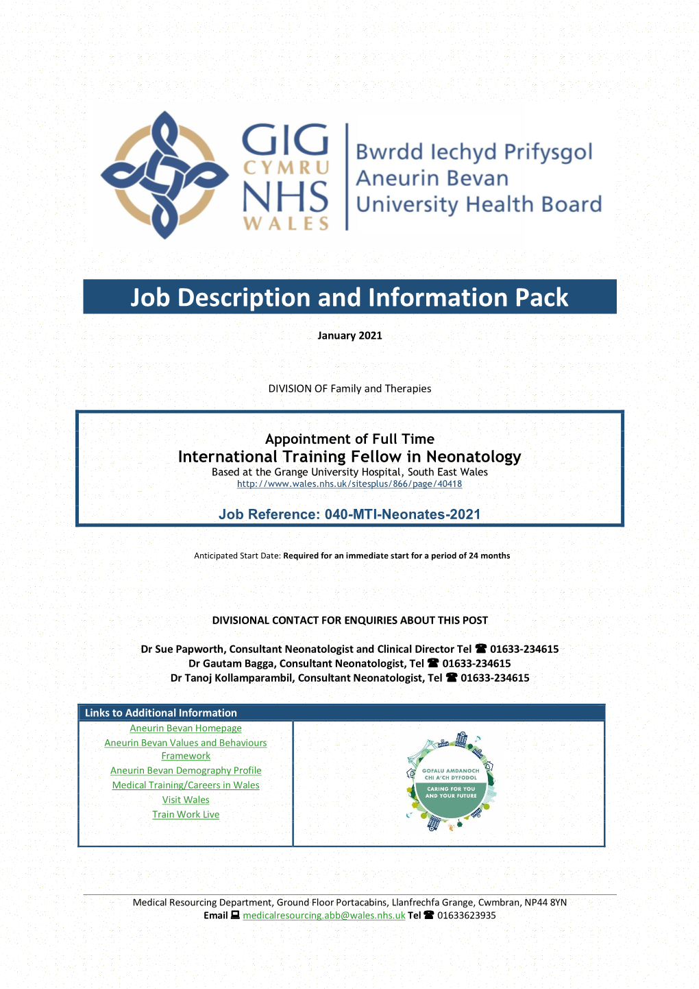 Job Description and Information Pack Month 2011