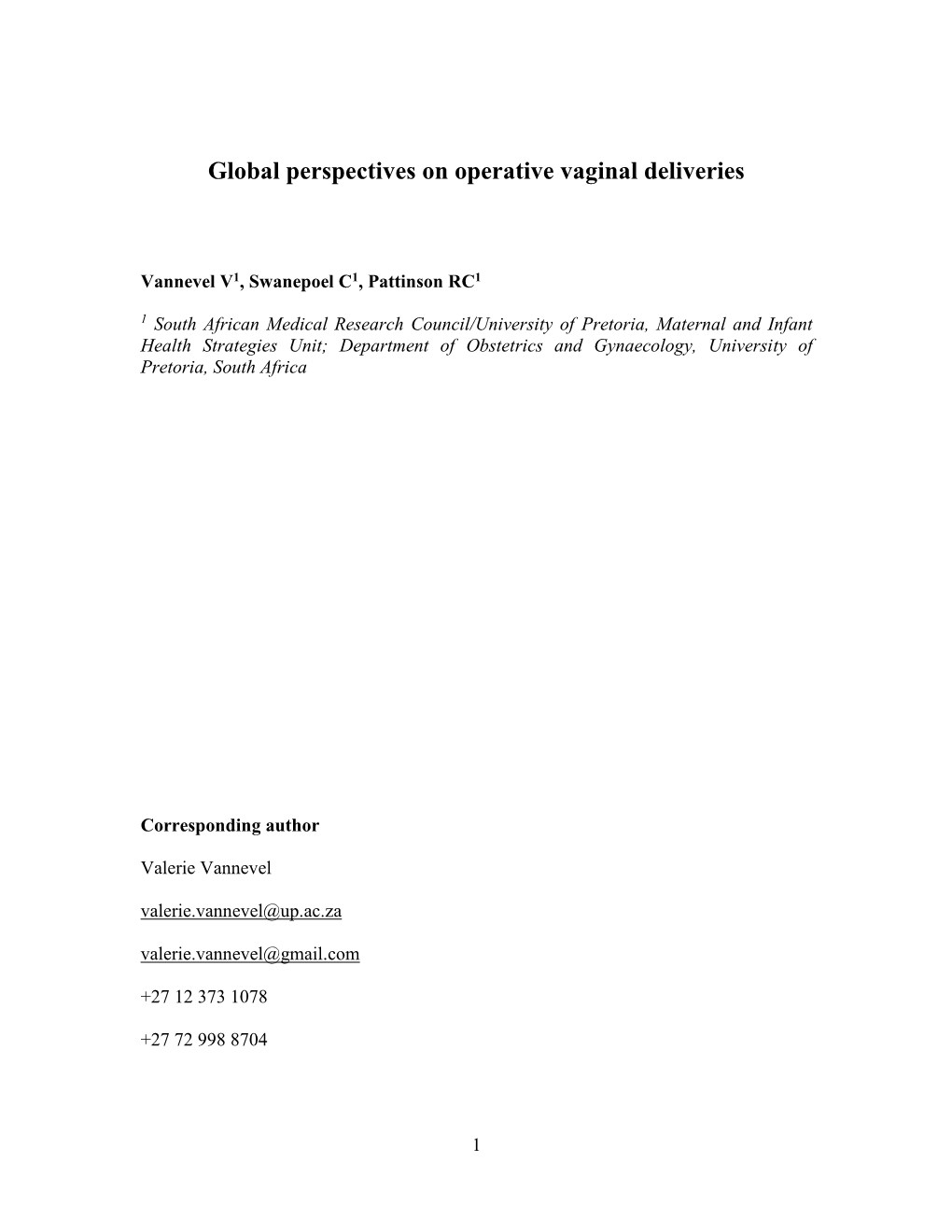 Global Perspectives on Operative Vaginal Deliveries