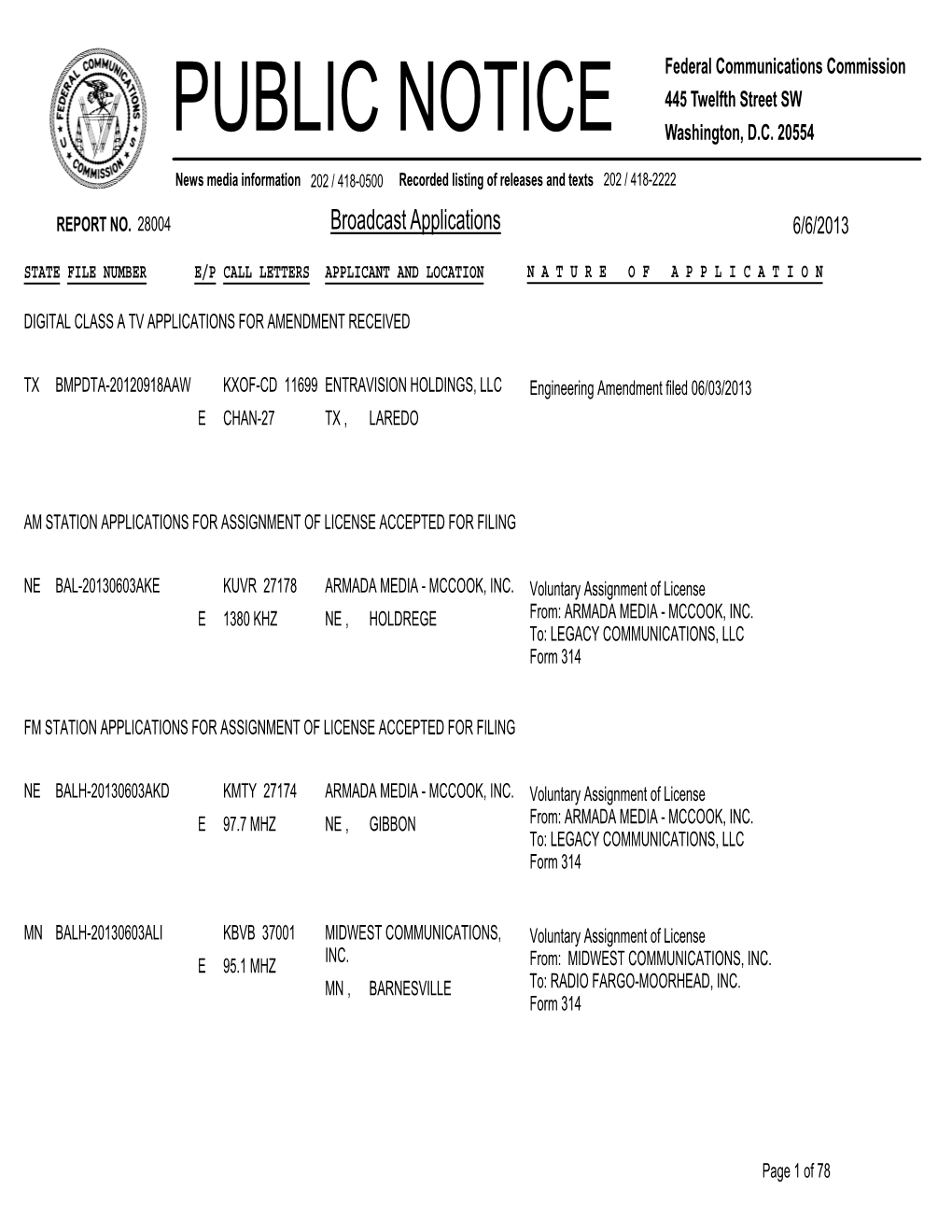 Broadcast Applications 6/6/2013