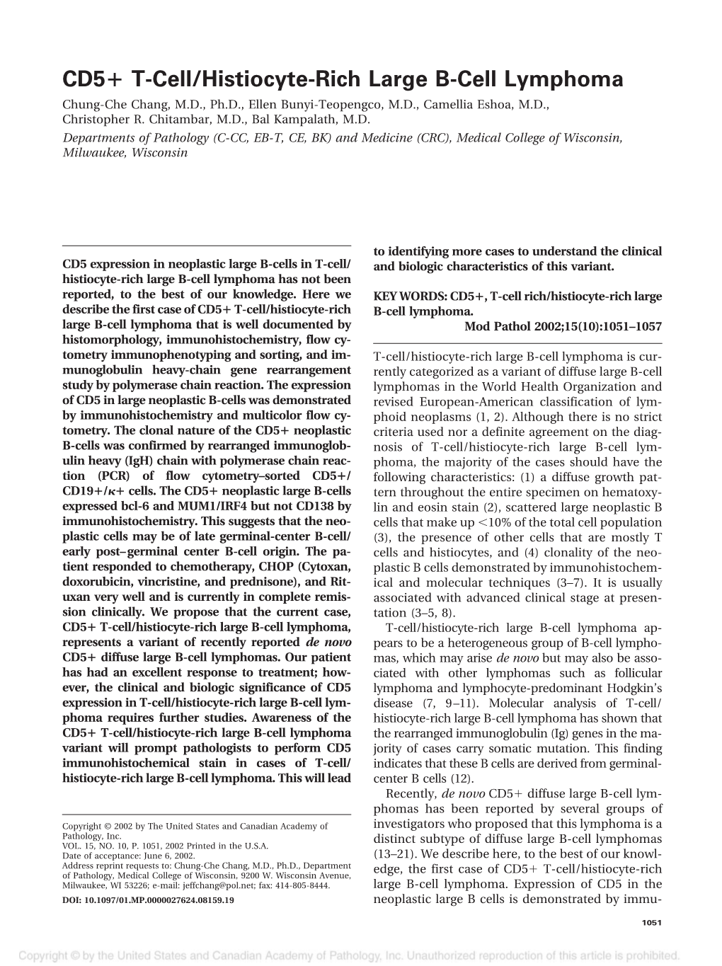 CD5 T-Cell/Histiocyte-Rich Large B-Cell Lymphoma