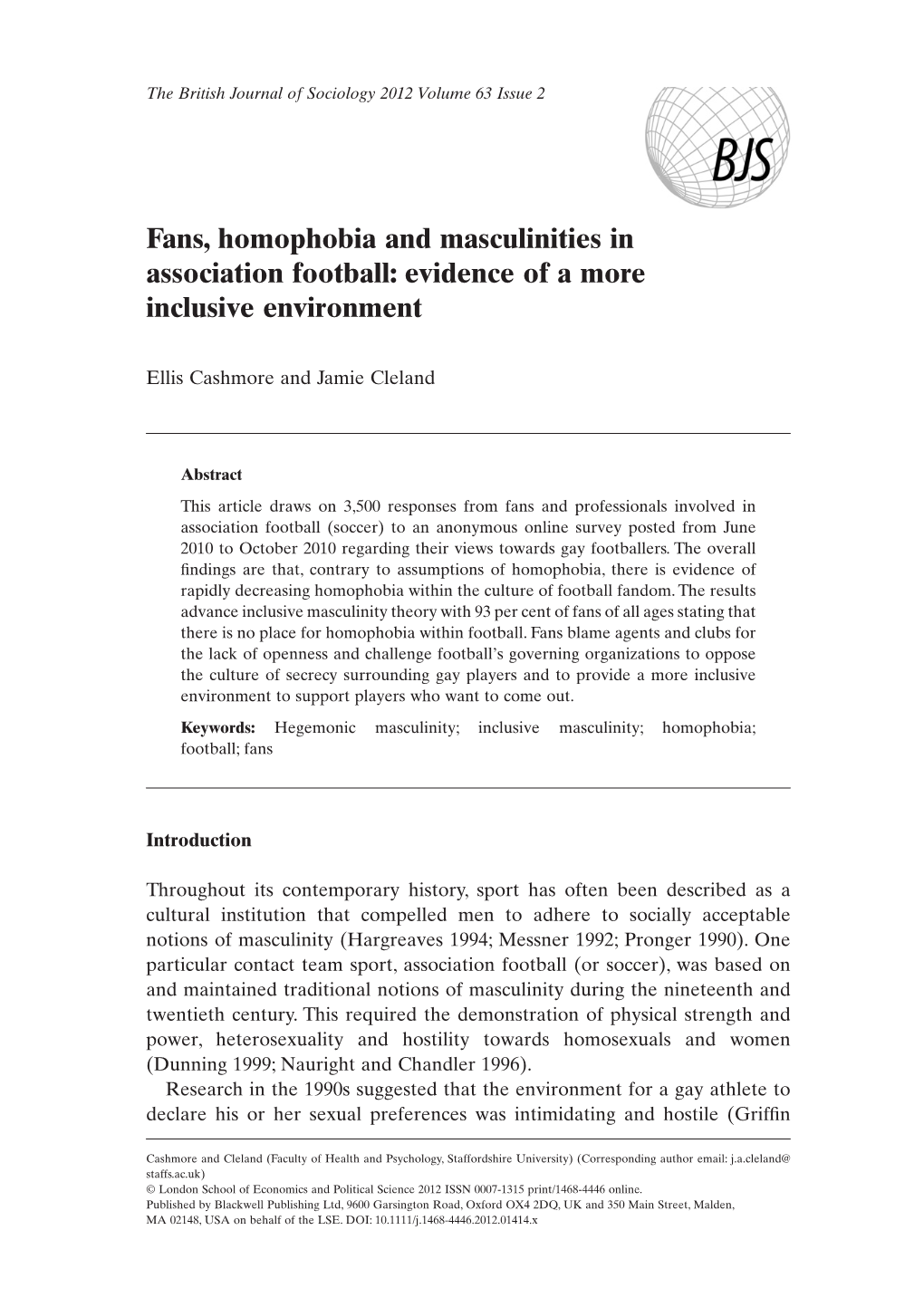 Fans, Homophobia and Masculinities in Association Football: Evidence of a More