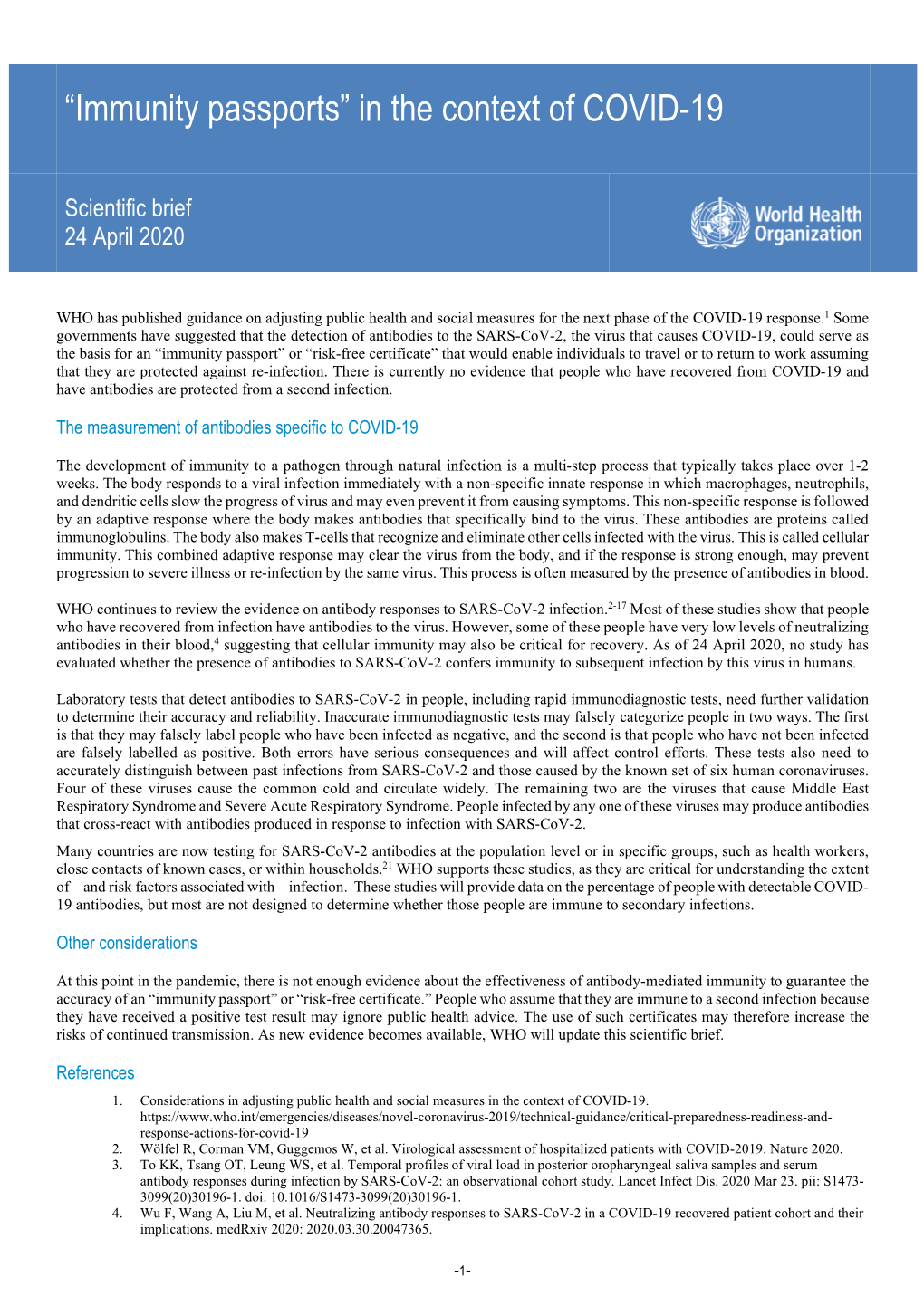 “Immunity Passports” in the Context of COVID-19