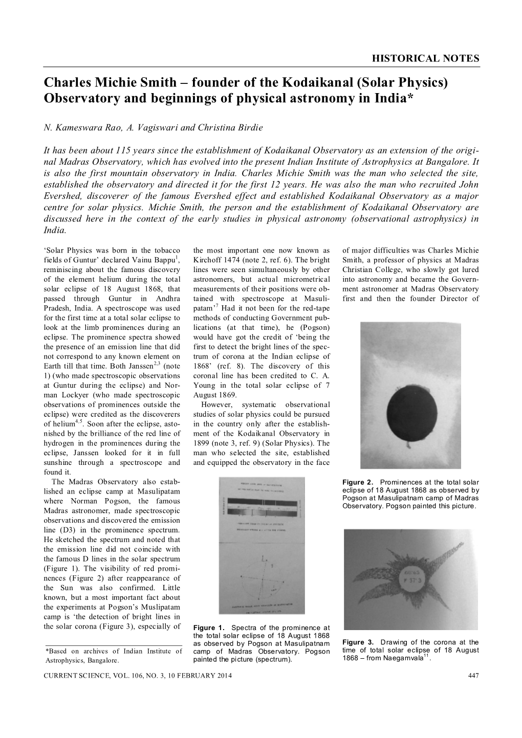 Solar Physics) Observatory and Beginnings of Physical Astronomy in India*