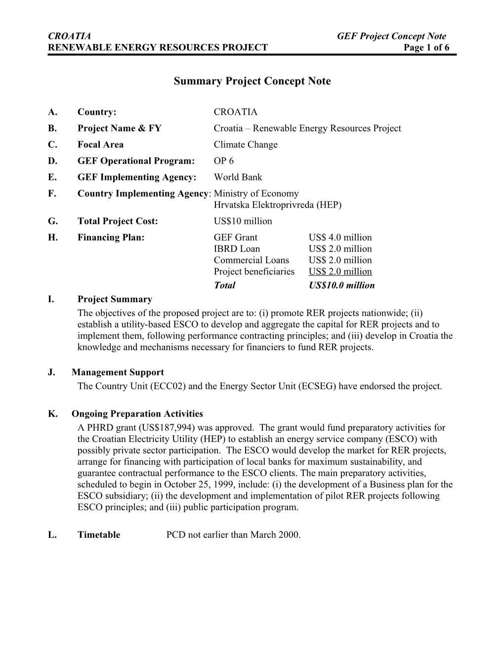 RENEWABLE ENERGY RESOURCES PROJECT Page 2 of 6