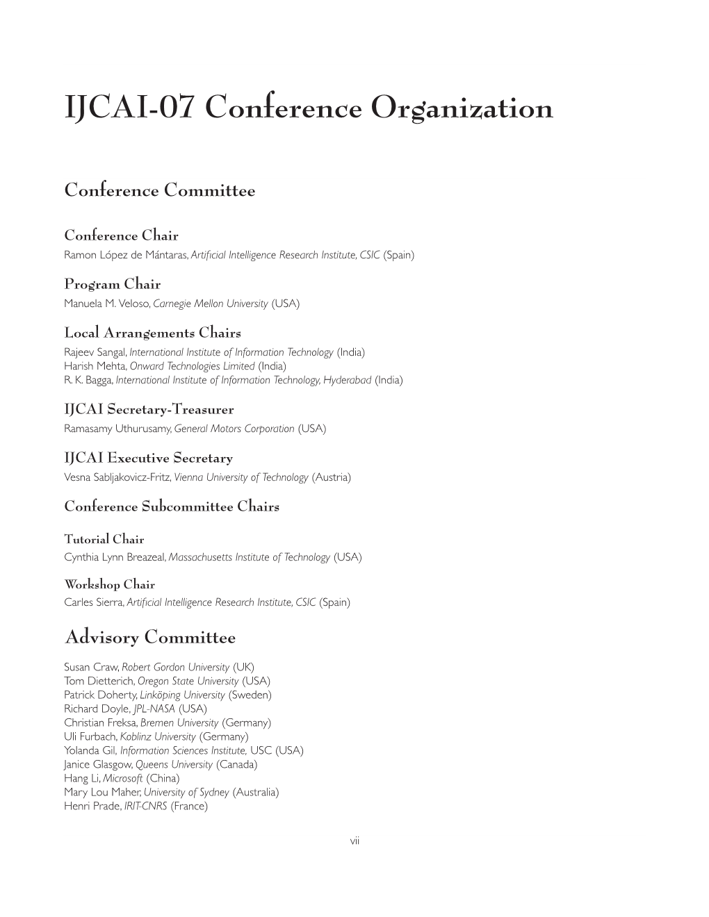 IJCAI-07 Conference Organization