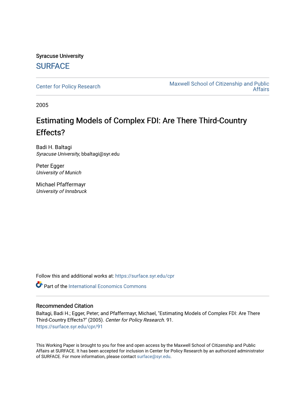 Estimating Models of Complex FDI: Are There Third-Country Effects?