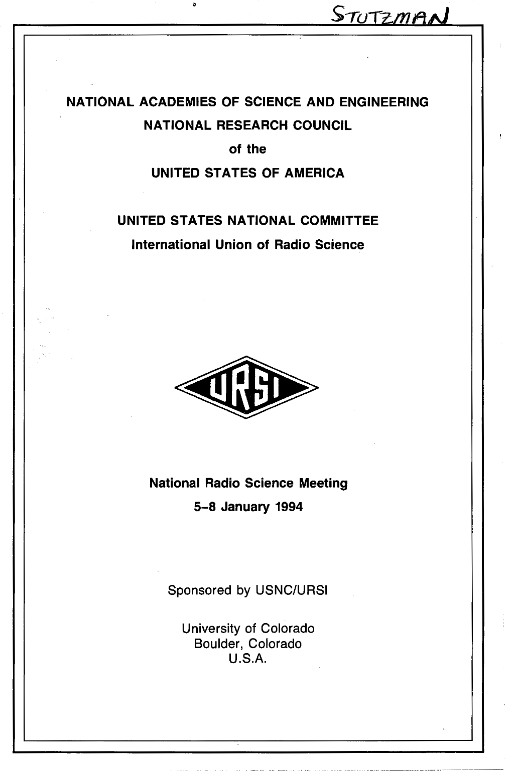 NATIONAL ACADEMIES of SCIENCE and ENGINEERING NATIONAL RESEARCH COUNCIL of the UNITED STATES of AMERICA