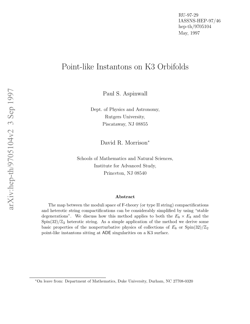 Point-Like Instantons on K3 Orbifolds