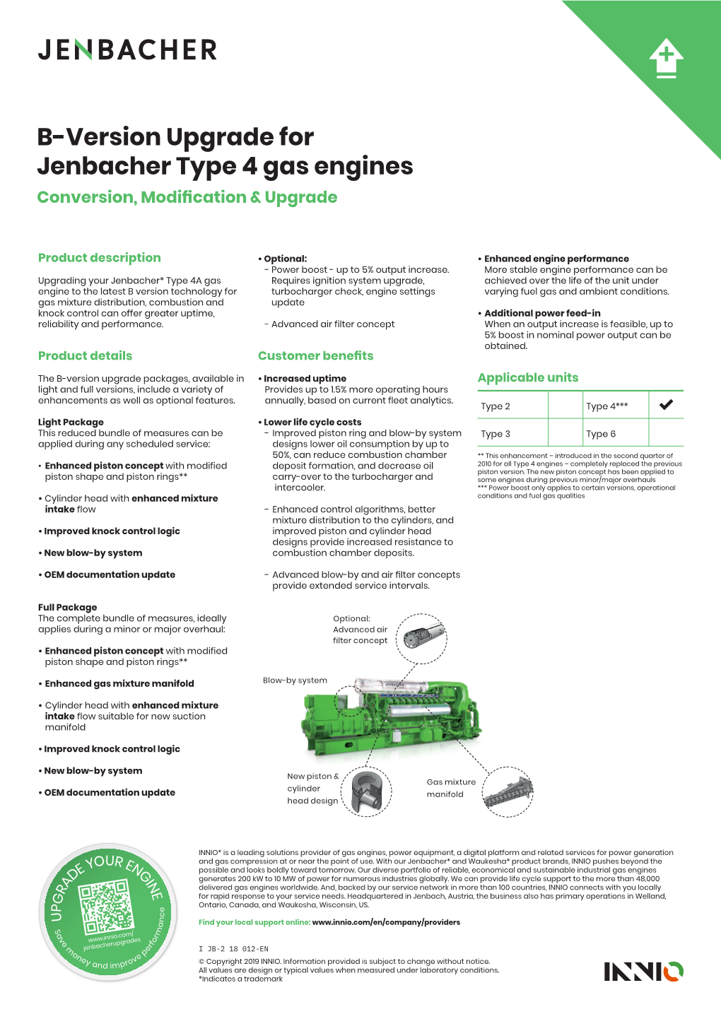 B-Version Upgrade for Jenbacher Type 4 Gas Engines Conversion, Modification & Upgrade