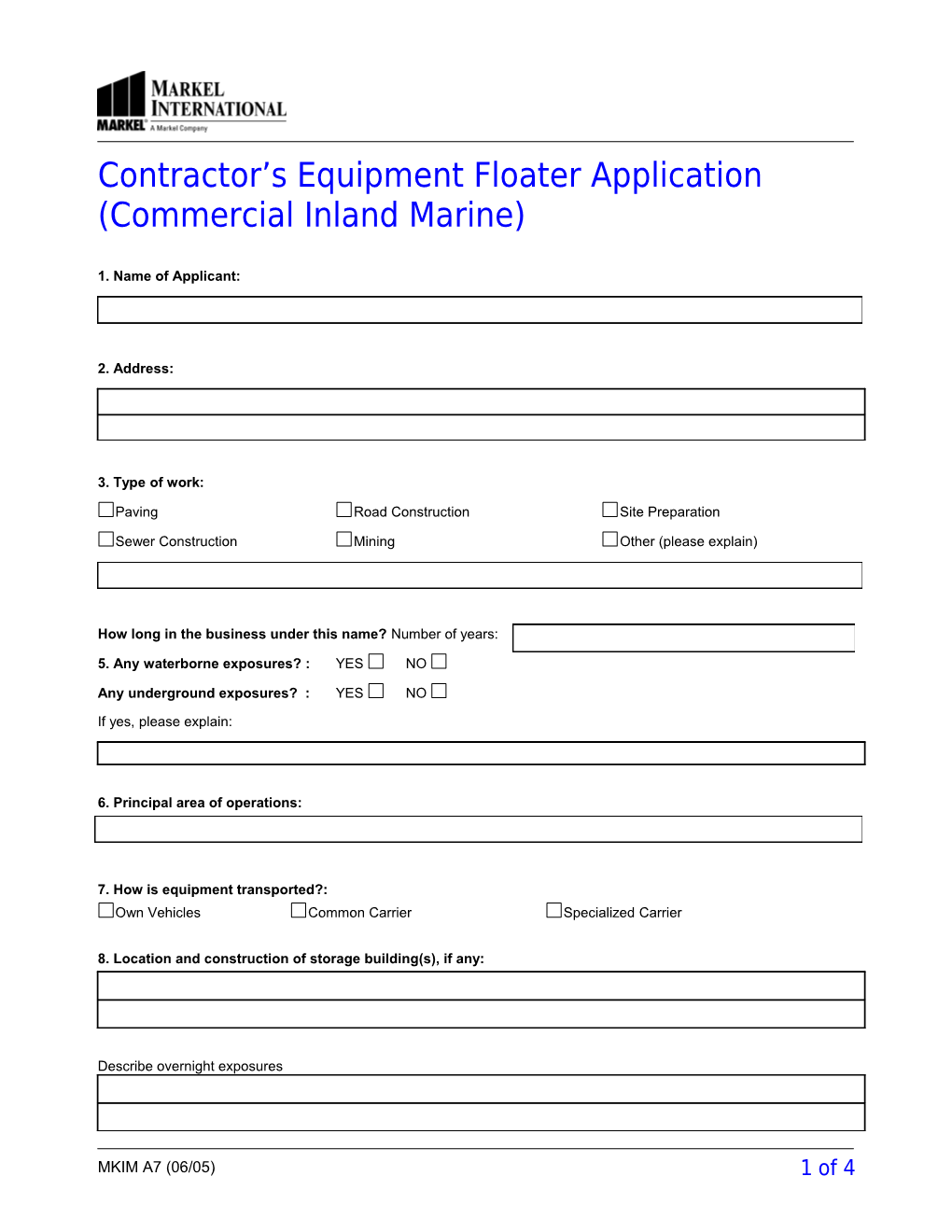 Contractors Equipment Application