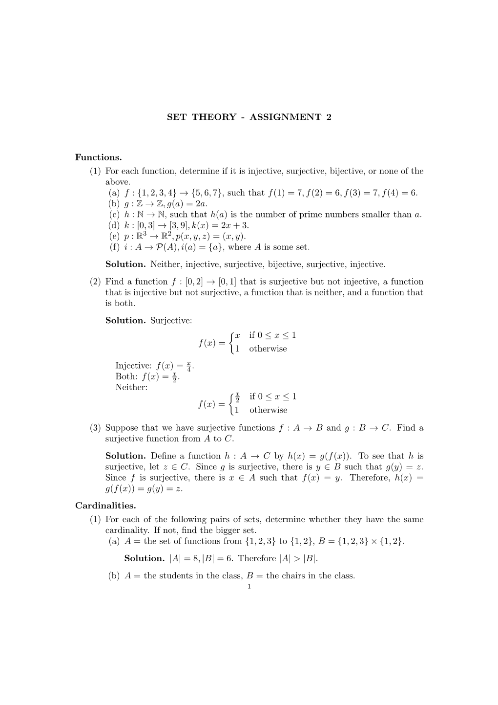 For Each Function, Determine If It Is Injective, Surjective, Bijective, Or None of the Above