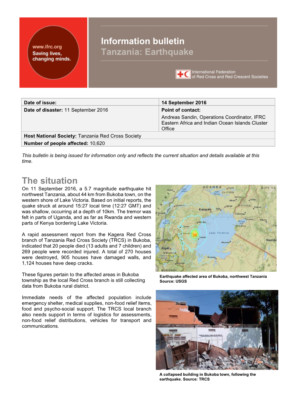 The Situation Information Bulletin Tanzania: Earthquake