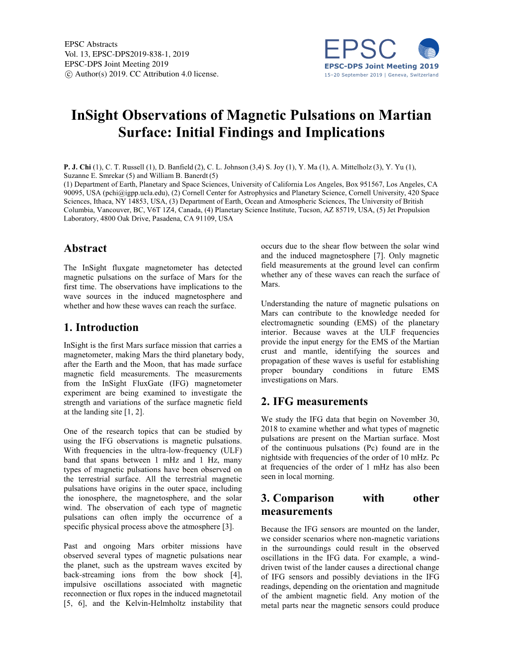 Insight Observations of Magnetic Pulsations on Martian Surface: Initial Findings and Implications