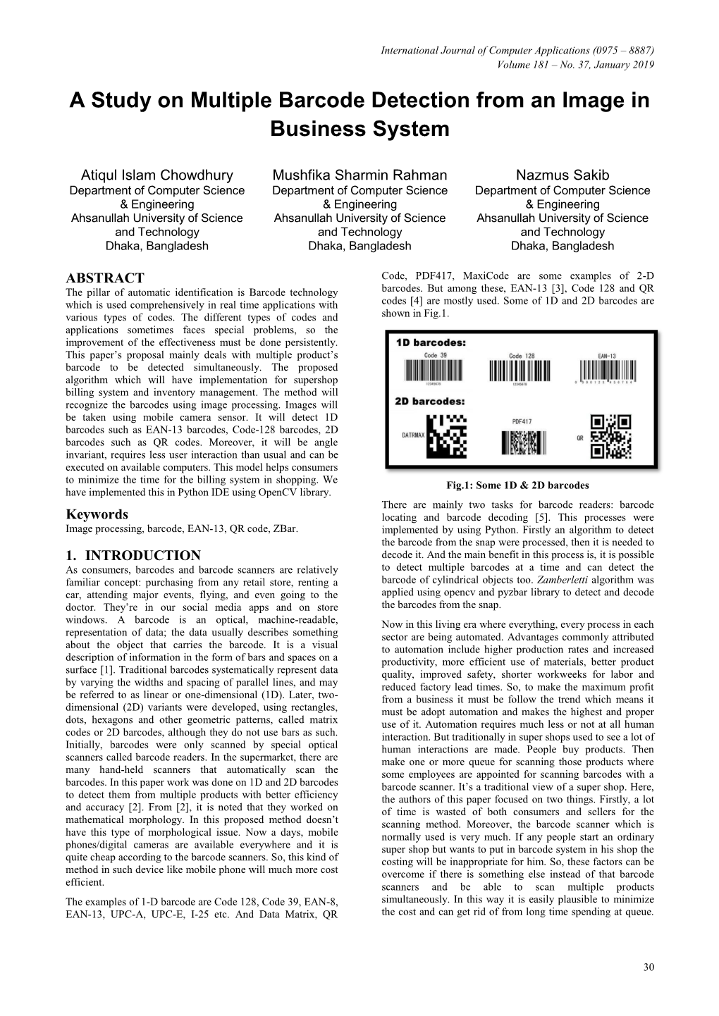 A Study on Multiple Barcode Detection from an Image in Business System