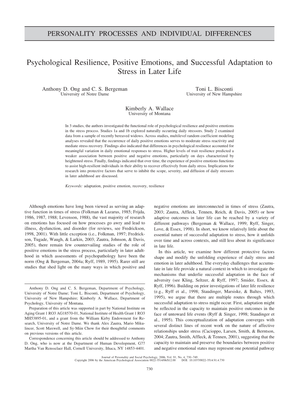 Psychological Resilience, Positive Emotions, and Successful Adaptation to Stress in Later Life