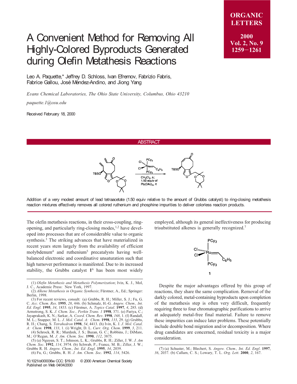 A Convenient Method for Removing All Highly-Colored Byproducts Generated During Olefin Metathesis Reactions