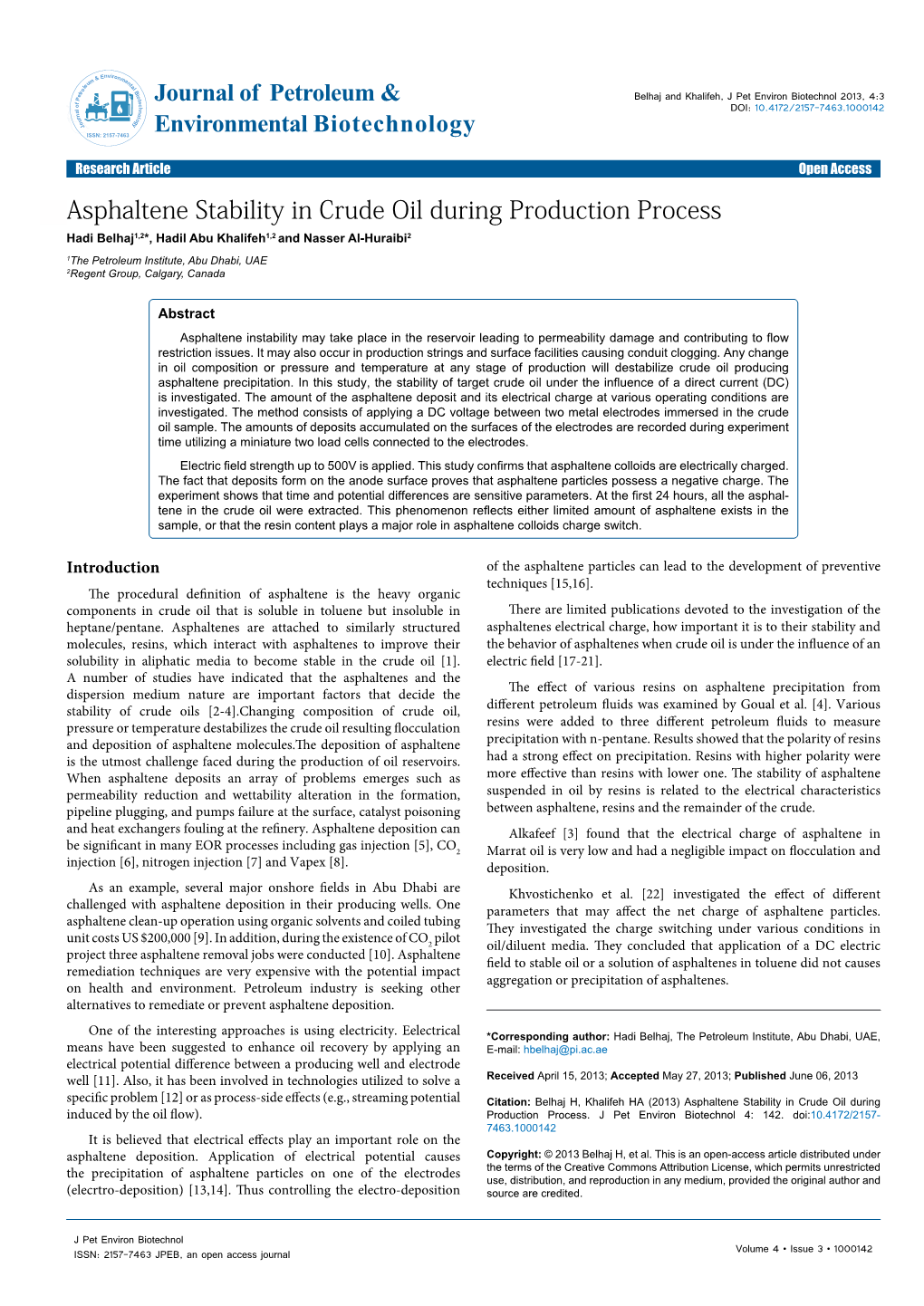 Asphaltene Stability in Crude Oil During Production Process