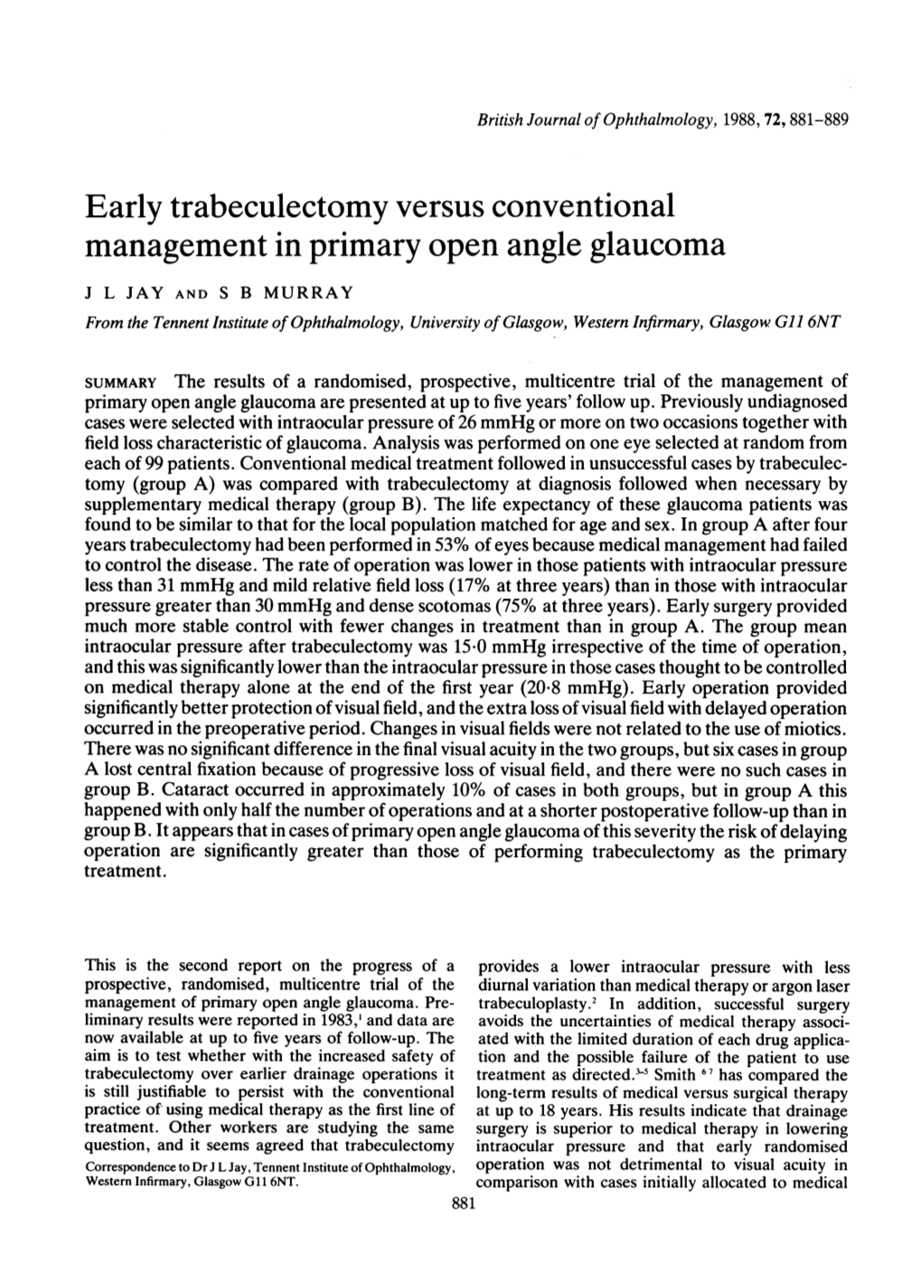 Early Trabeculectomy Versus Conventional