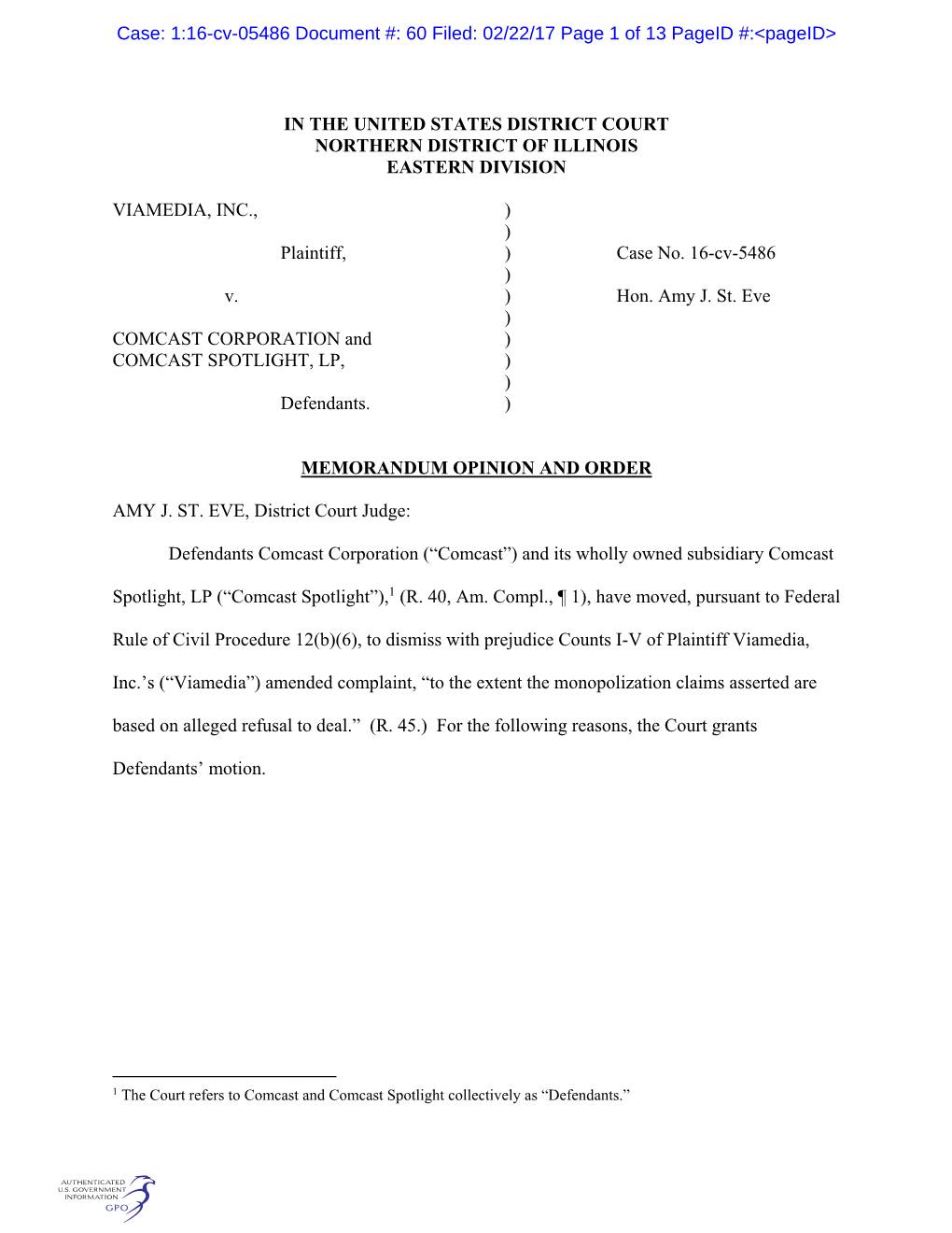 1:16-Cv-05486 Document #: 60 Filed: 02/22/17 Page 1 of 13 Pageid