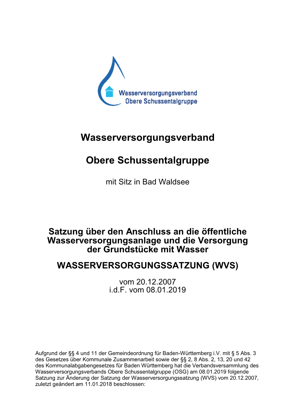 Wasserversorgungssatzung (Wvs)