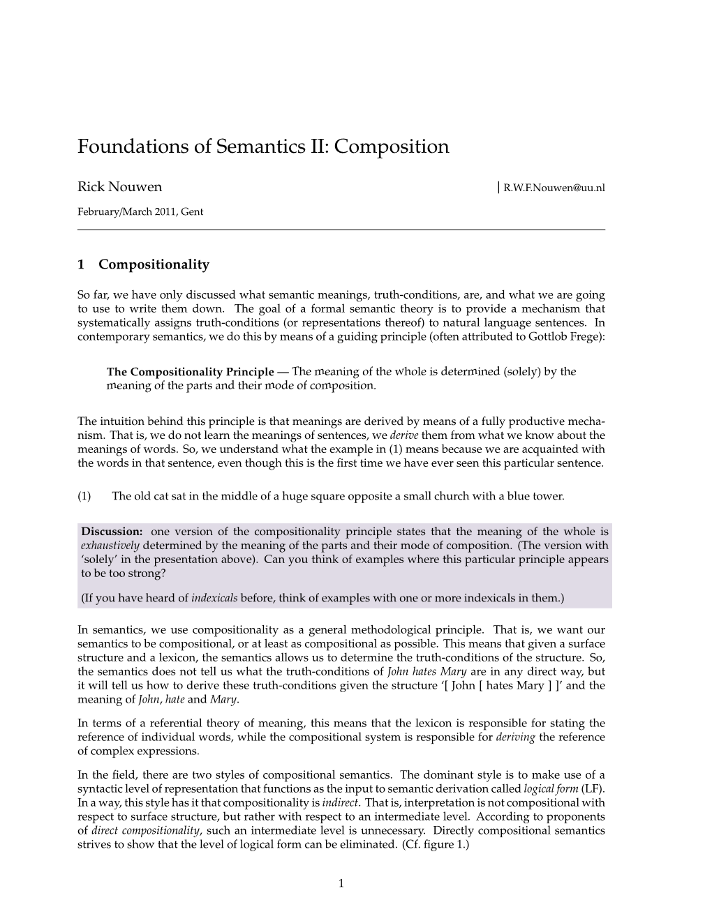 Foundations of Semantics II: Composition