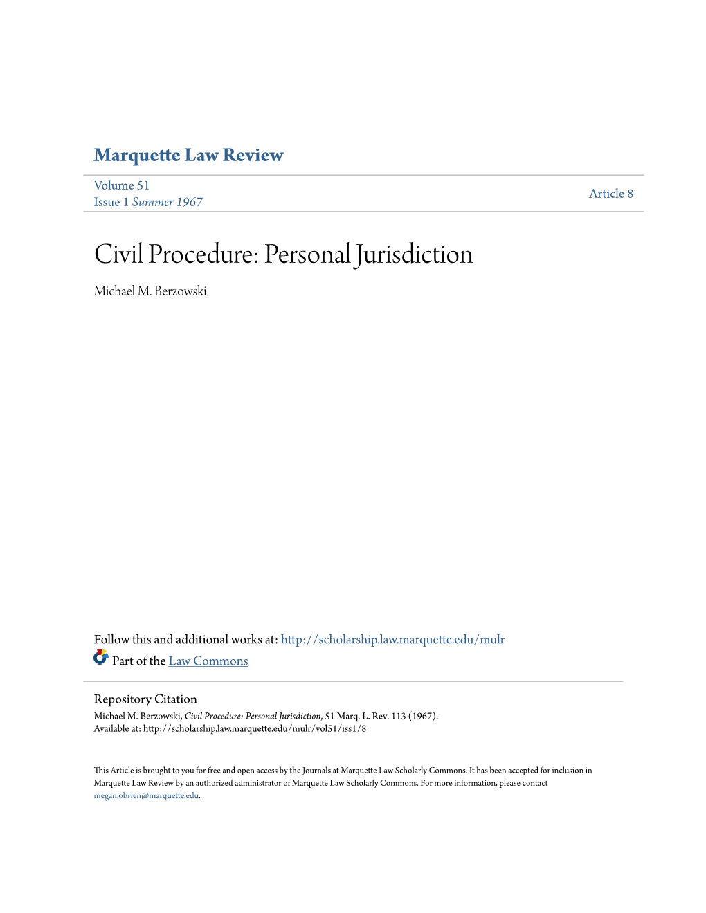 Civil Procedure: Personal Jurisdiction Michael M