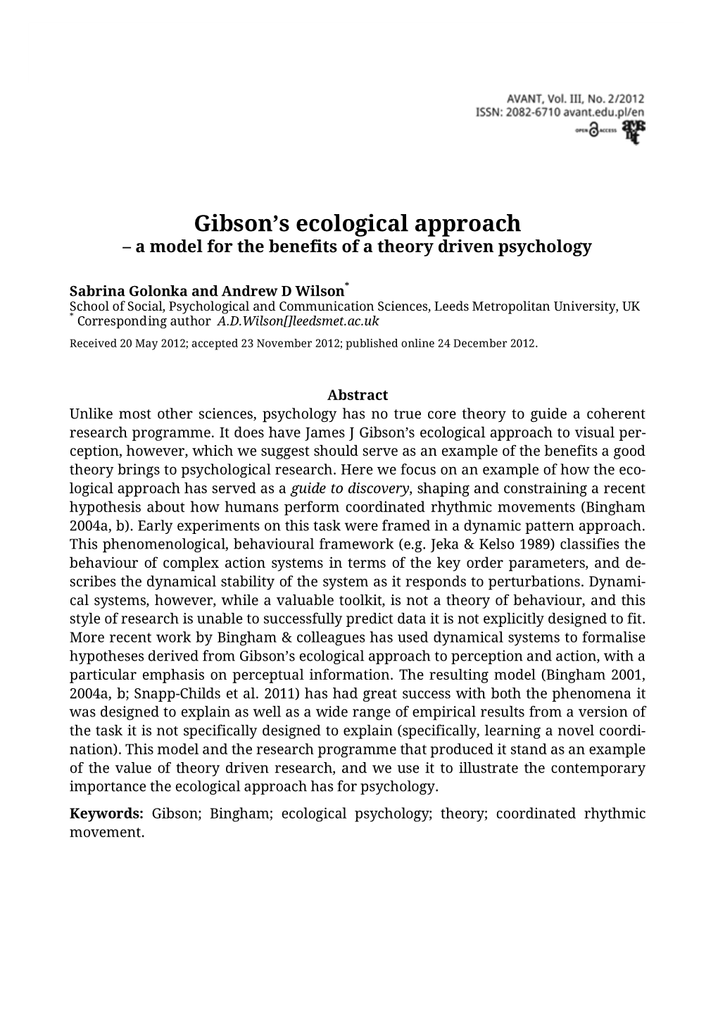 Gibson's Ecological Approach