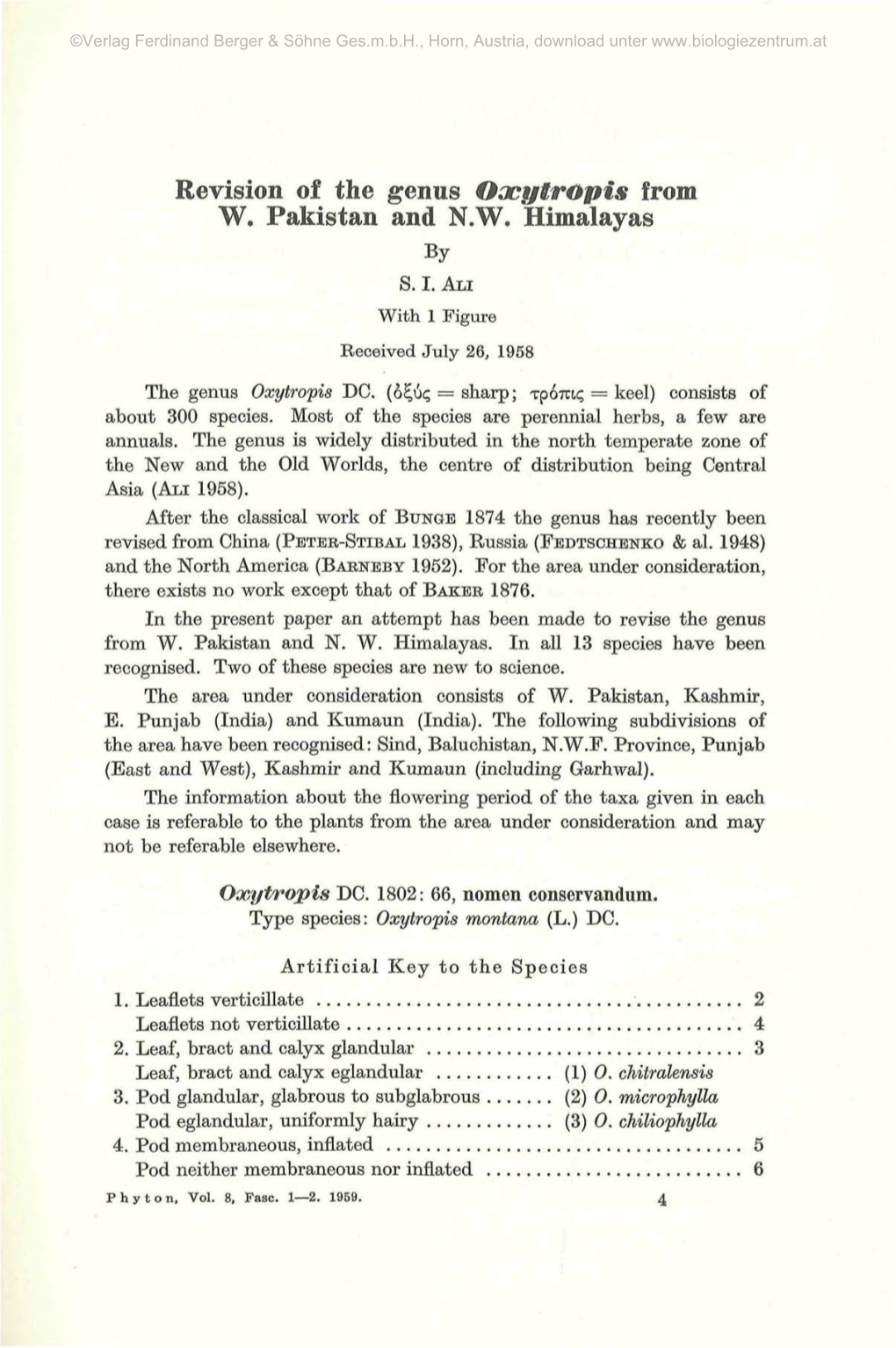 Revision of the Genus Oacytröpis from W. Pakistan and N.W. Himalayas by S