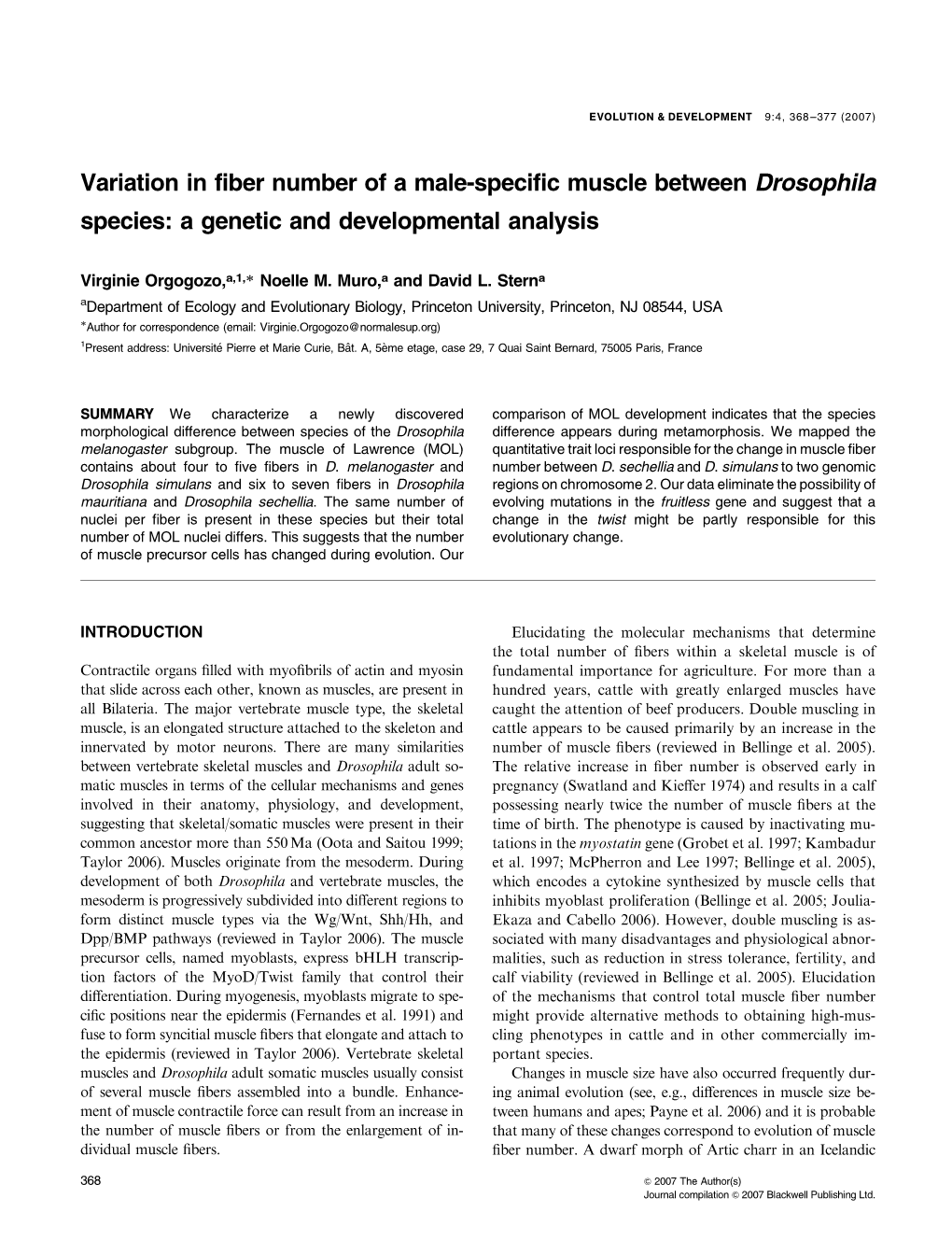 Variation in Fiber Number of a Male-Specific Muscle Between Drosophila Species: a Genetic and Developmental Analysis