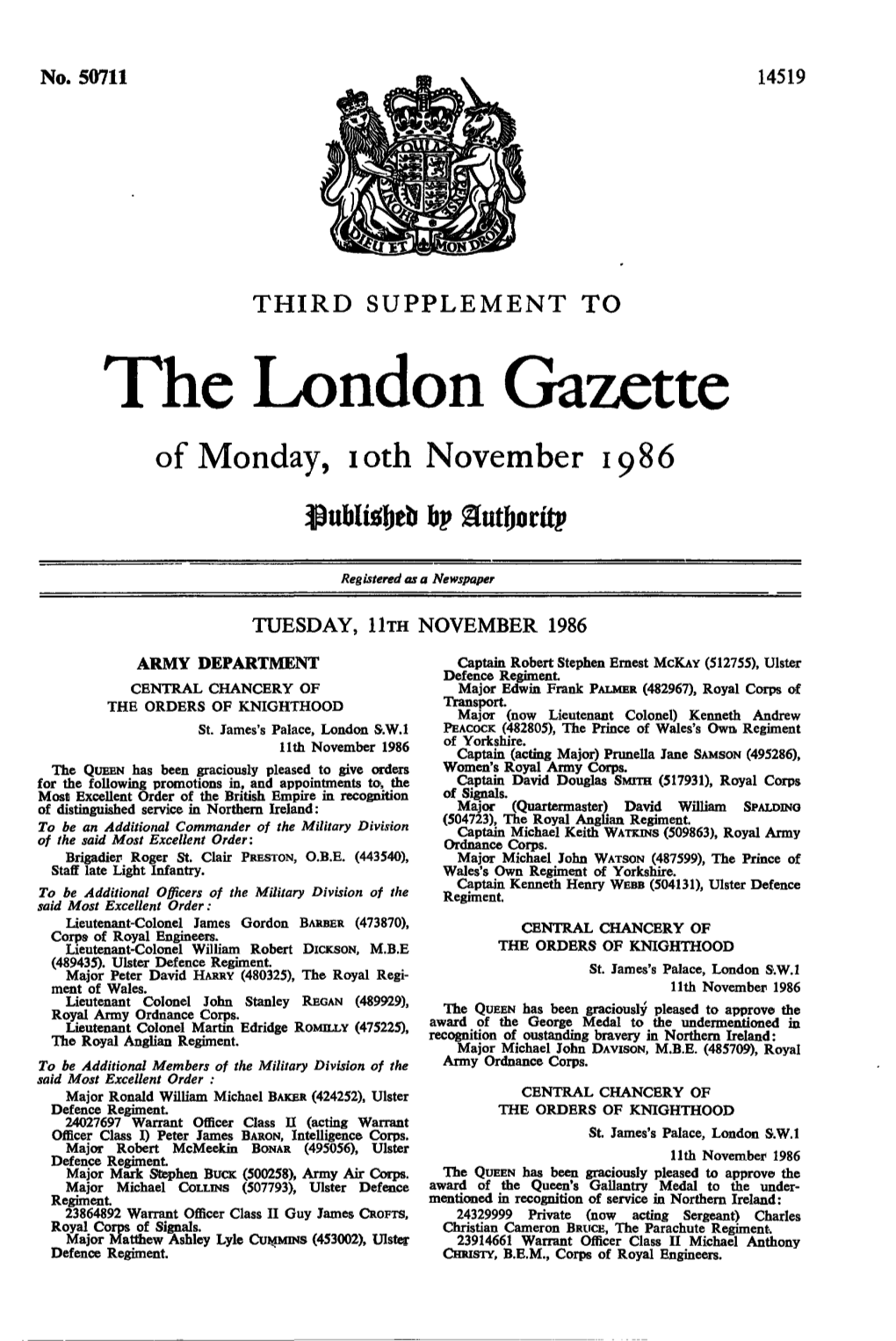 The London Gazette of Monday, Loth November 1986 Sutliodtp