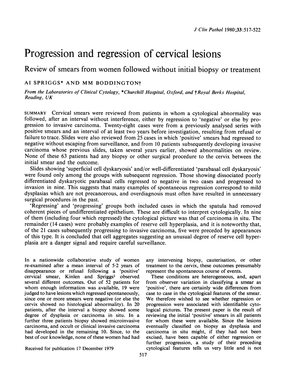 Progression and Regression of Cervical Lesions