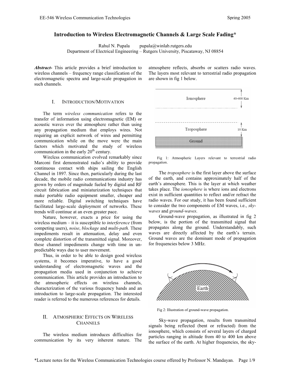 Introduction to Wireless Electromagnetic Channels & Large