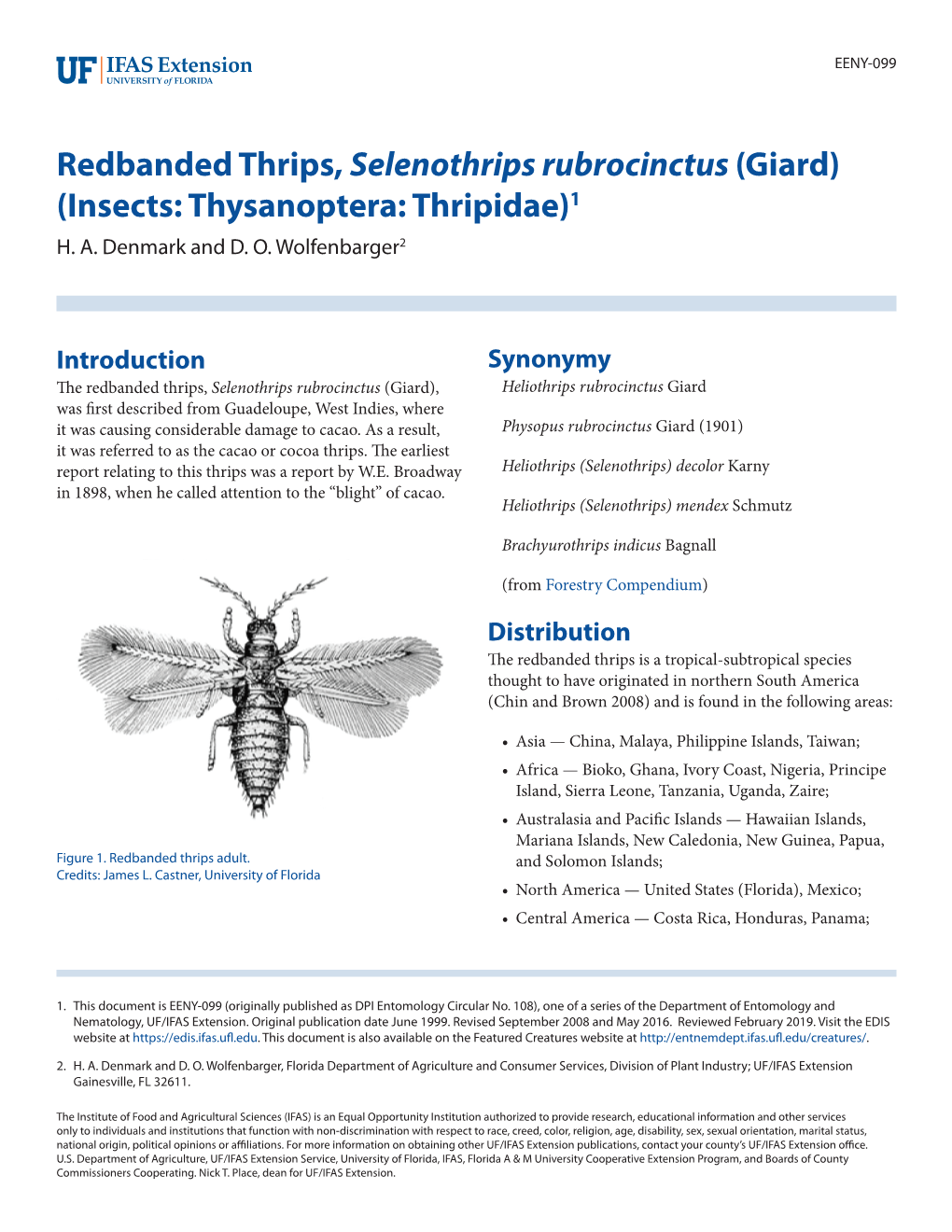 Redbanded Thrips, Selenothrips Rubrocinctus (Giard) (Insects: Thysanoptera: Thripidae)1 H
