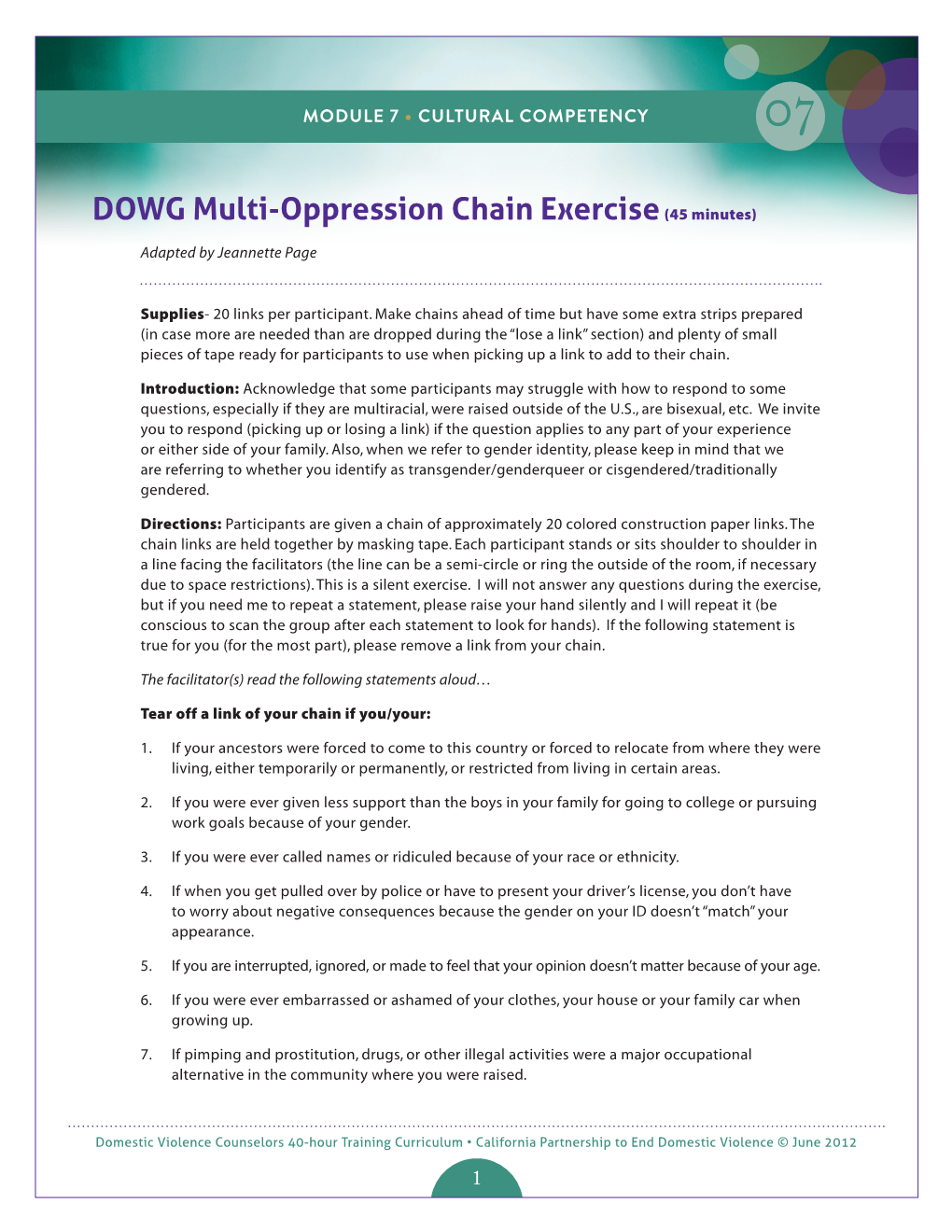 DOWG Multi-Oppression Chain Exercise(45 Minutes)